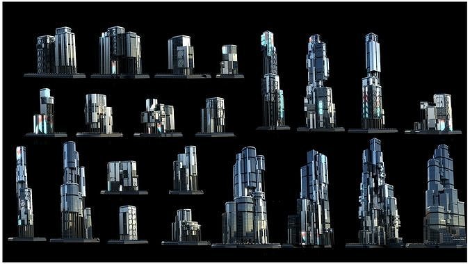 30 Sci Fi Futuristic Modern City Building Pack Kitbash Bundle 3