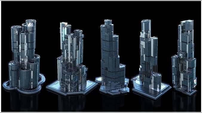 30 Sci Fi Futuristic Modern City Building Pack Kitbash Bundle 7
