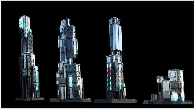 30 Sci Fi Futuristic Modern City Building Pack Kitbash Bundle 5