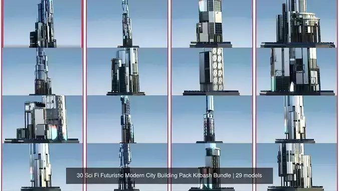 30 Sci Fi Futuristic Modern City Building Pack Kitbash Bundle 2