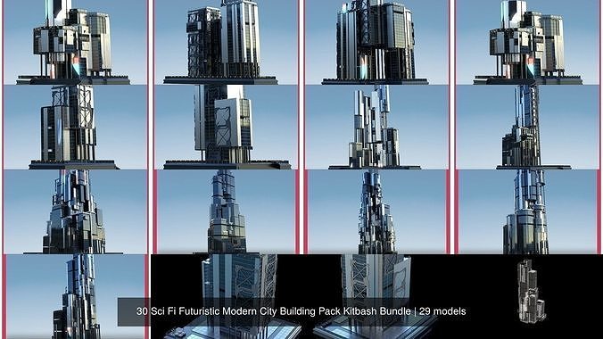 30 Sci Fi Futuristic Modern City Building Pack Kitbash Bundle 4