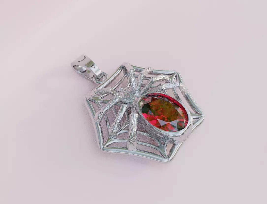 Pendant spider with gem on the spiderweb 3D print model