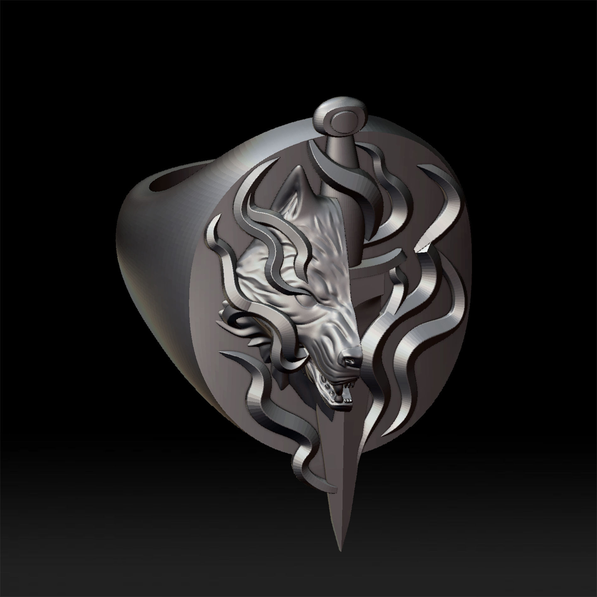 Wolf and dagger ring 3D print model_5