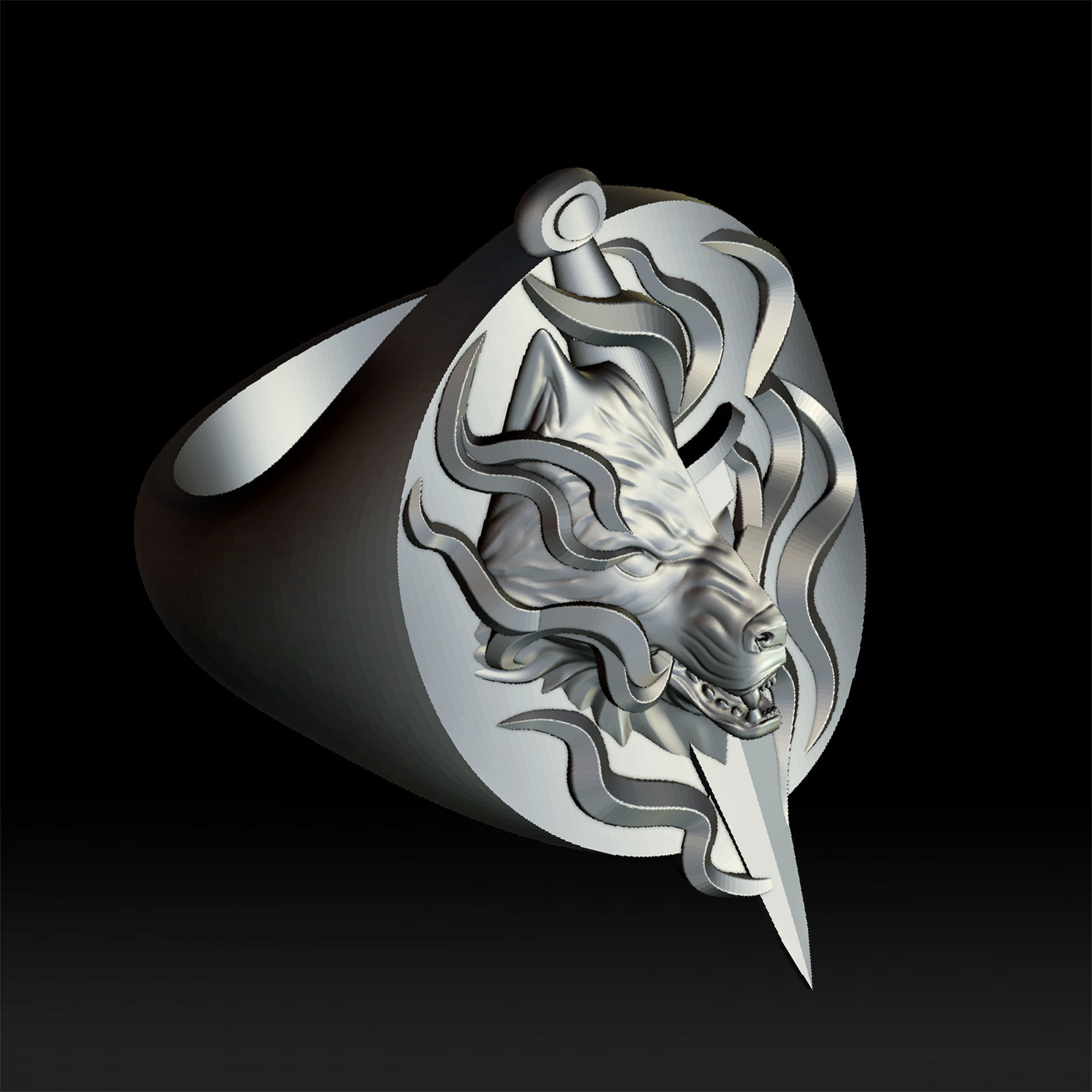 Wolf and dagger ring 3D print model_8