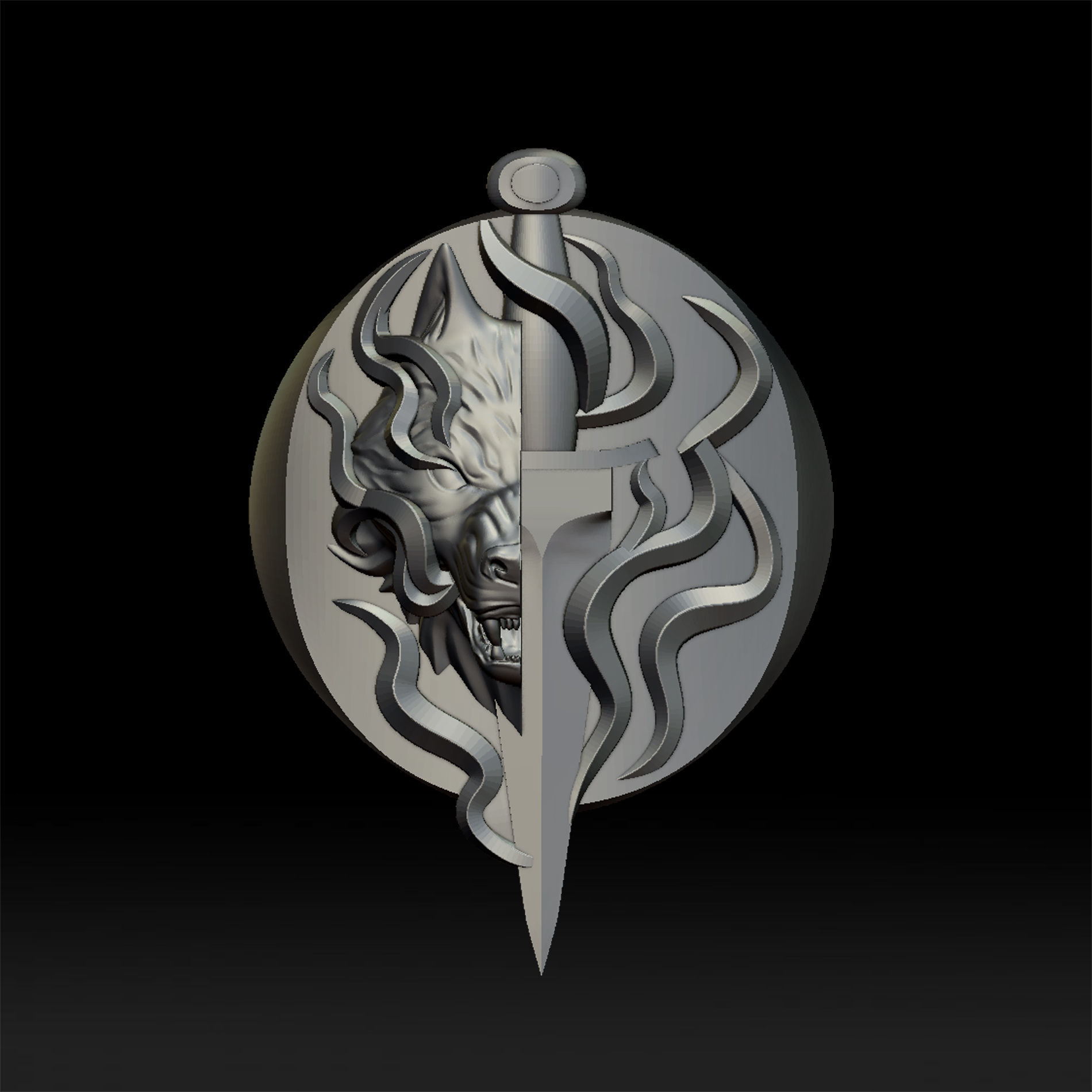 Wolf and dagger ring 3D print model_7