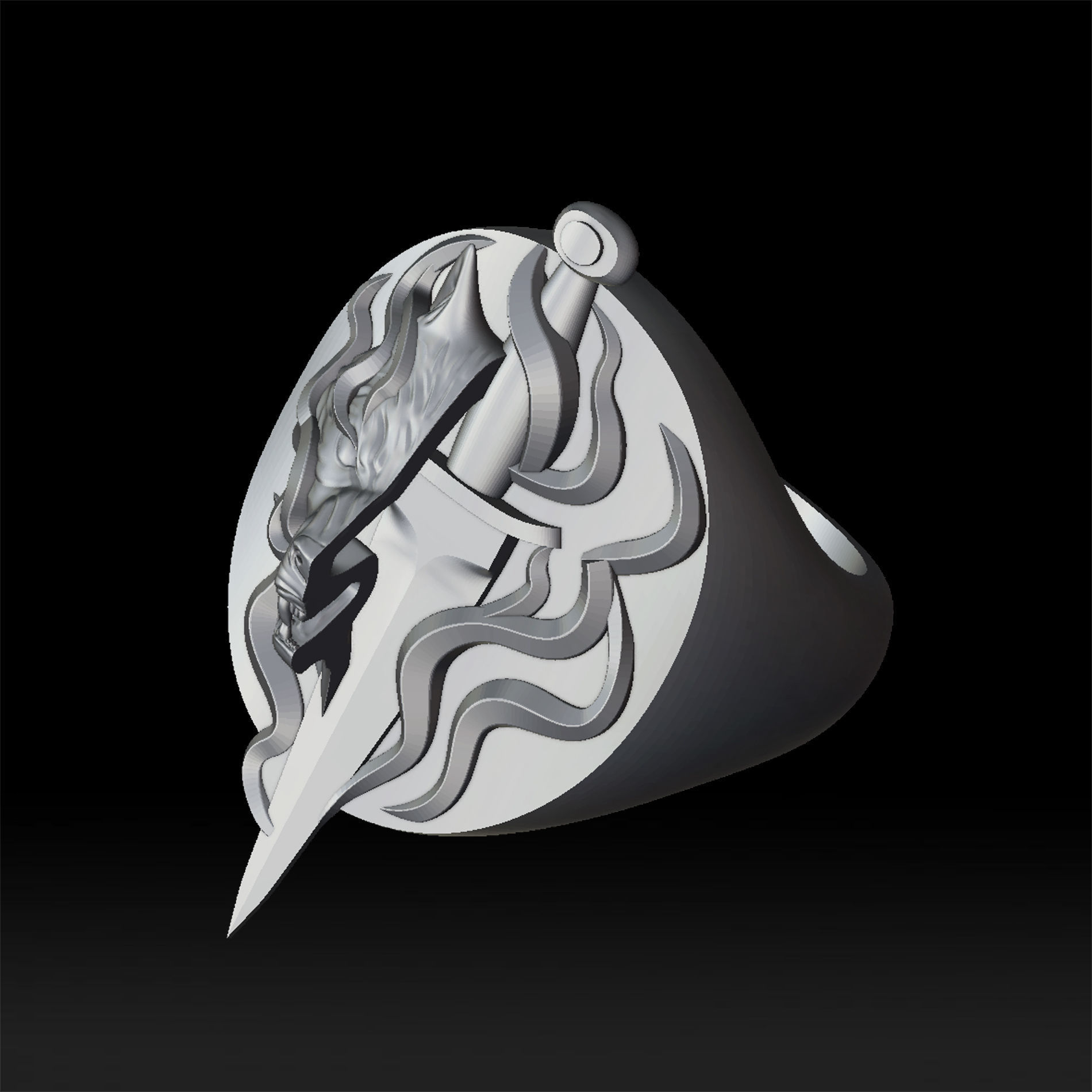 Wolf and dagger ring 3D print model_6