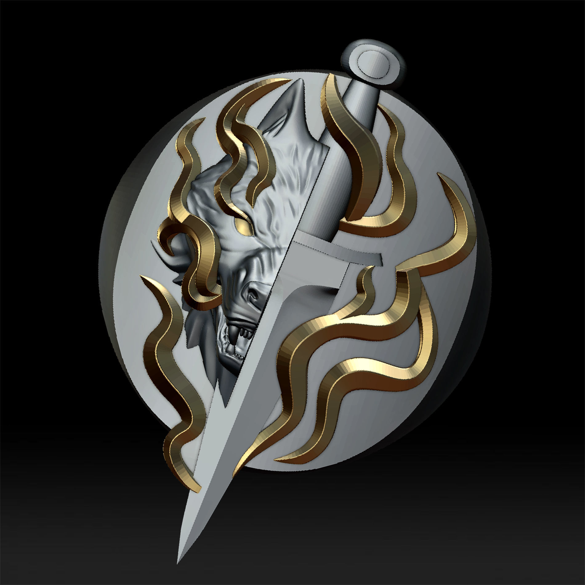 Wolf and dagger ring 3D print model_1