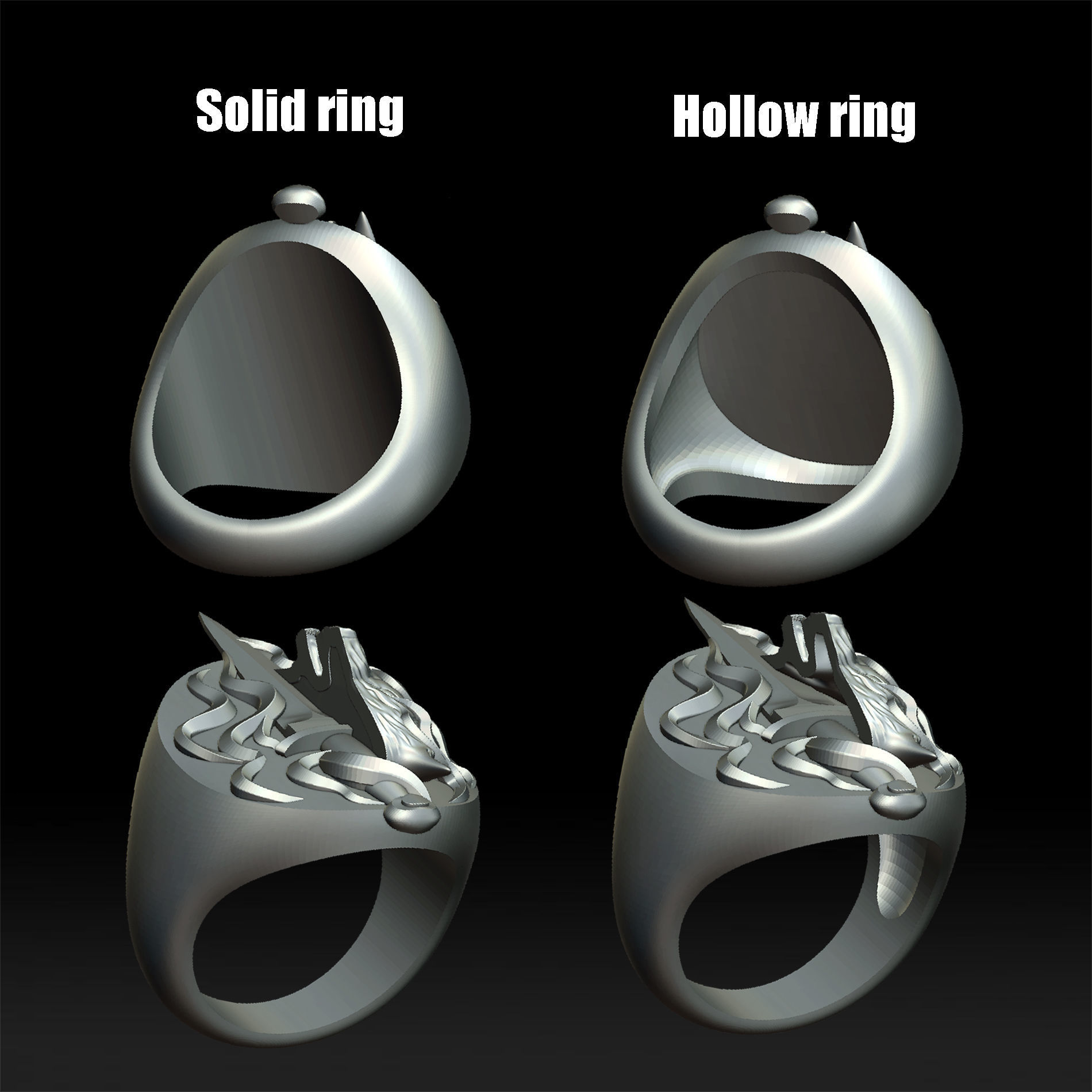 Wolf and dagger ring 3D print model_3