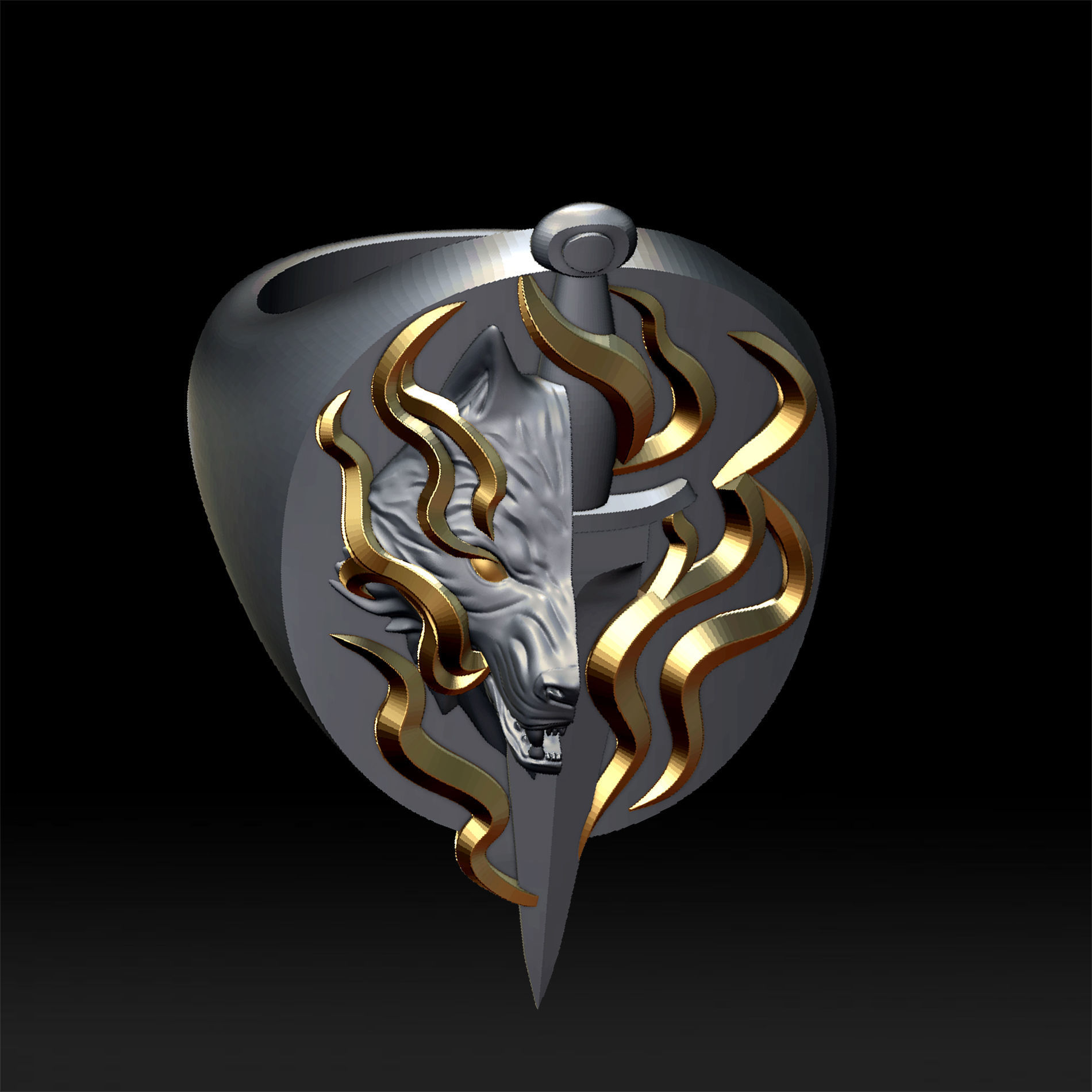 Wolf and dagger ring 3D print model_13