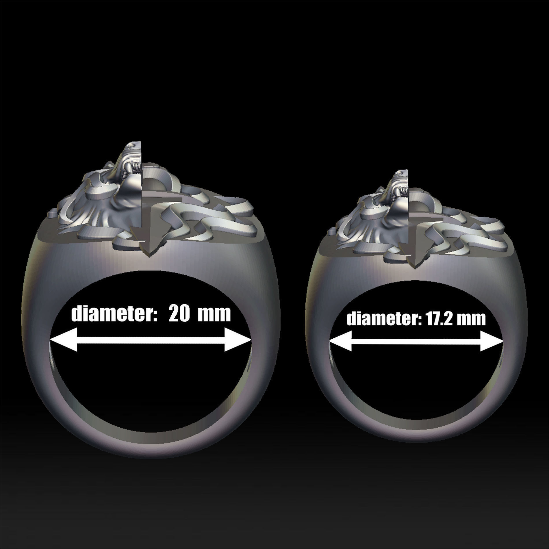 Wolf and dagger ring 3D print model_2