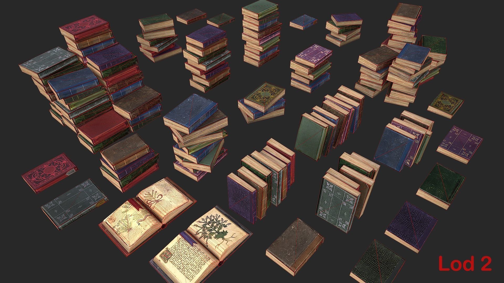 Herbalist Books Set Low-poly 3D model_16