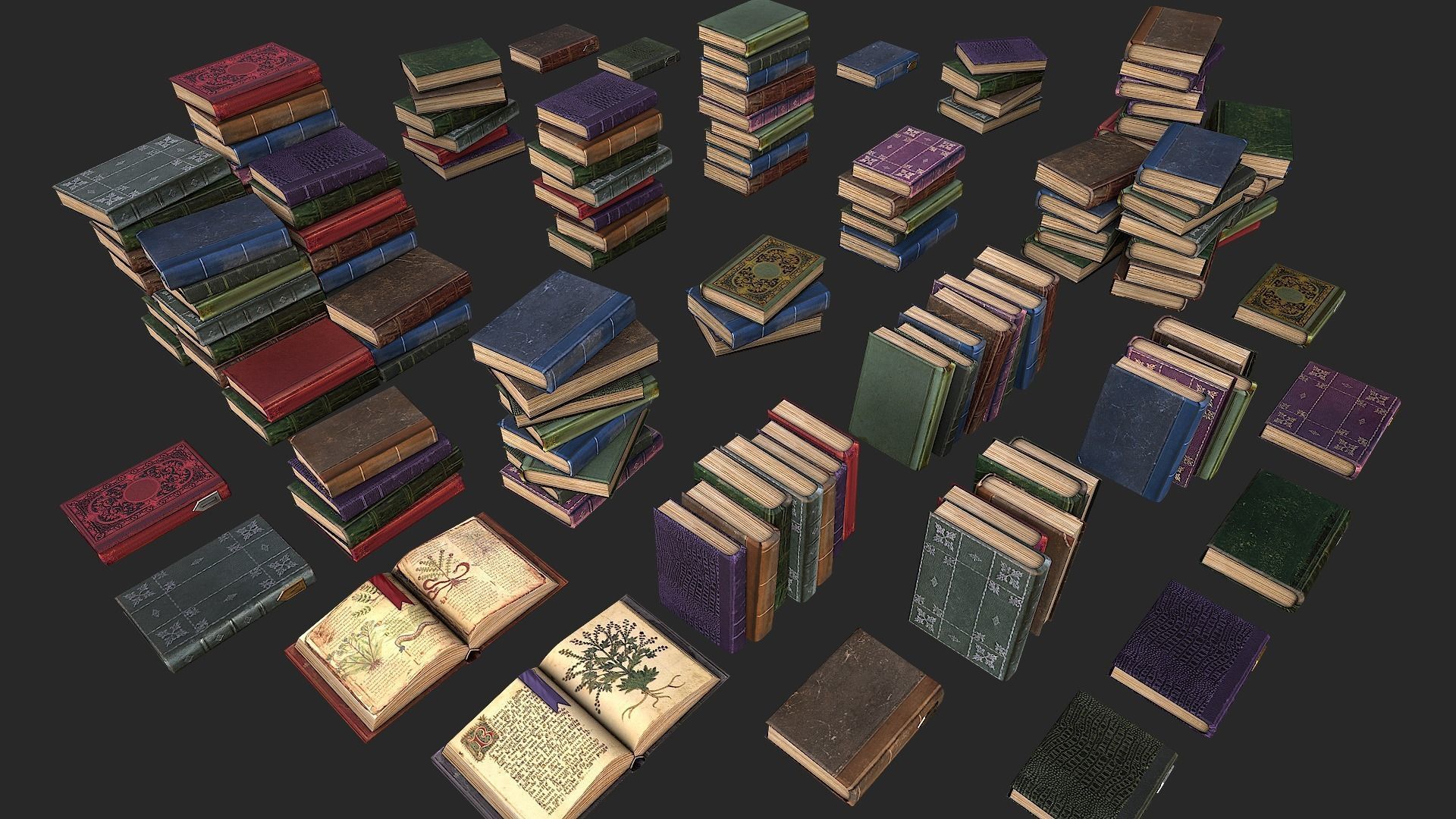 Herbalist Books Set Low-poly 3D model_2