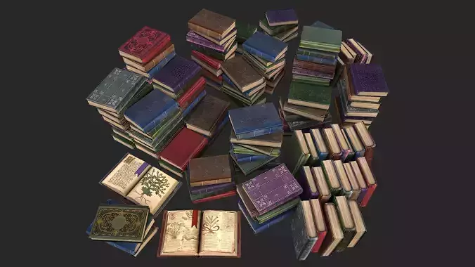 Herbalist Books Set Low-poly 3D model