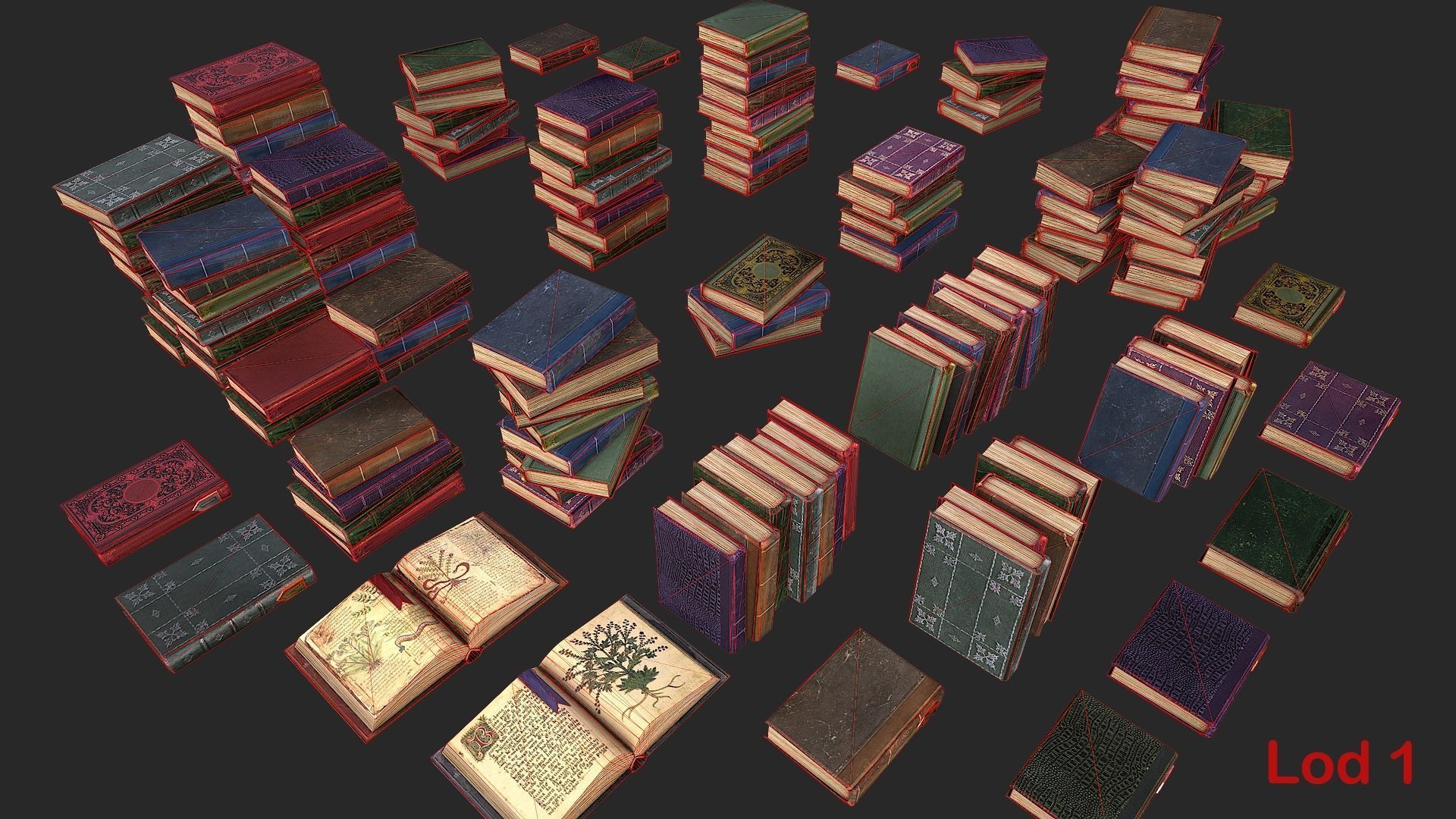 Herbalist Books Set Low-poly 3D model_15