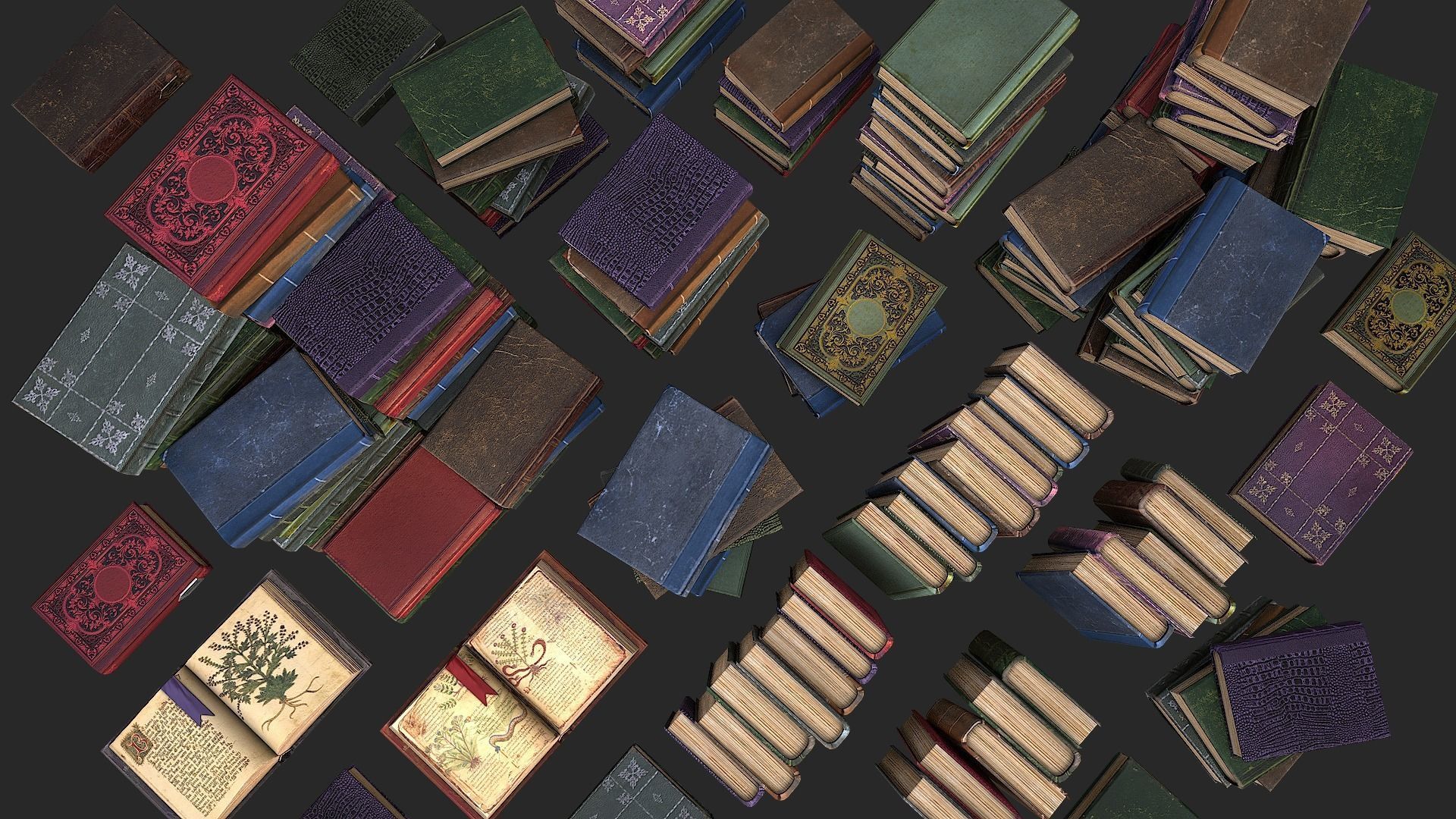 Herbalist Books Set Low-poly 3D model_3