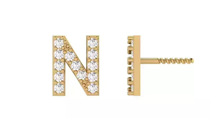 N Letter Alphabets Studs Earrings 