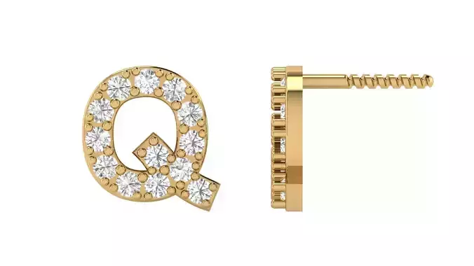 Q Letter Alphabets Studs Earrings 3D print model