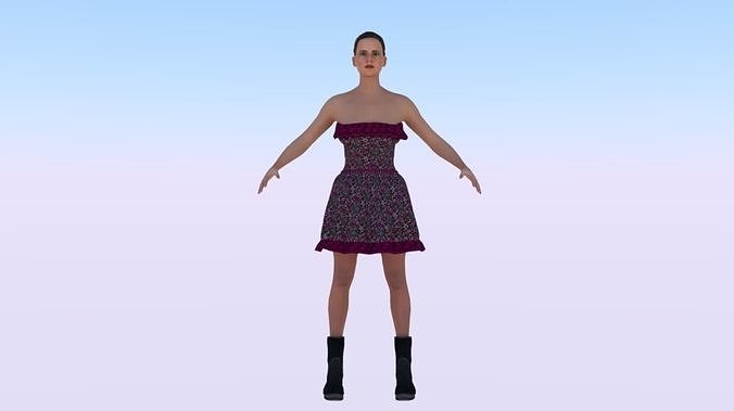 Woman in a Dress 07 Low-poly 3D model