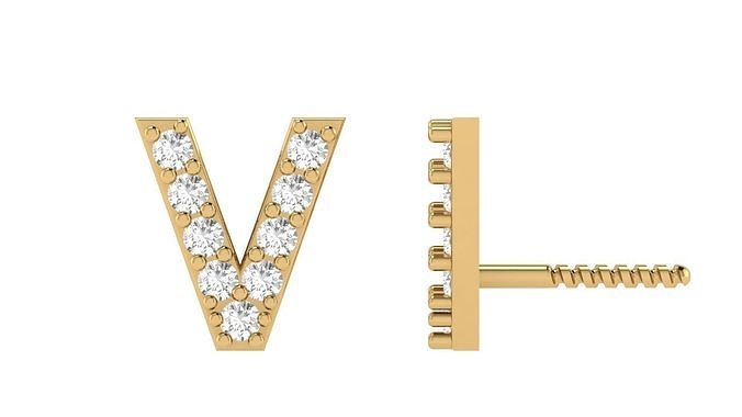 V Letter Alphabets Studs Earrings  3D print model