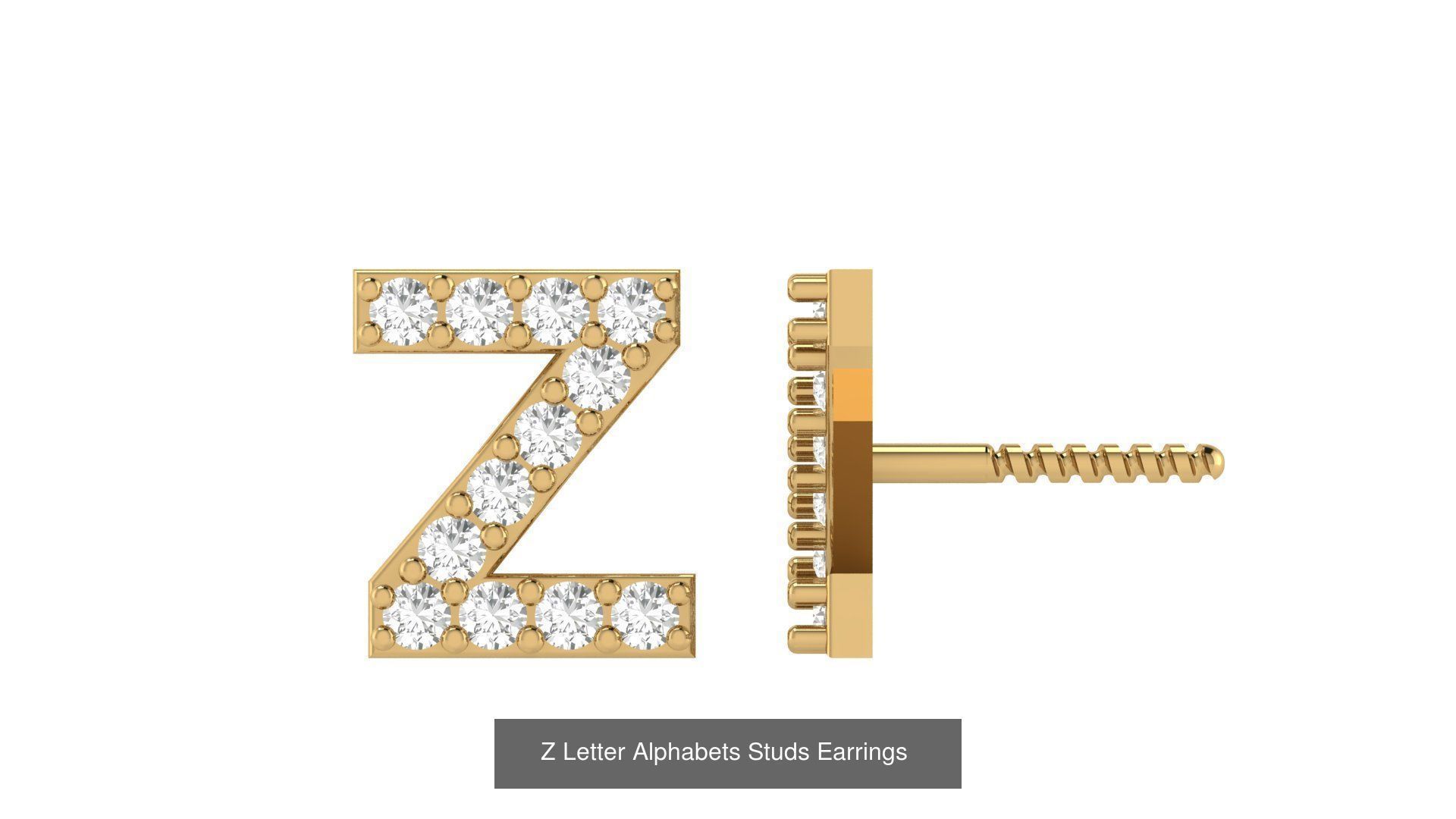 Diamond Alphabet  Stud Earring Set A to z  3D Model Collection_28