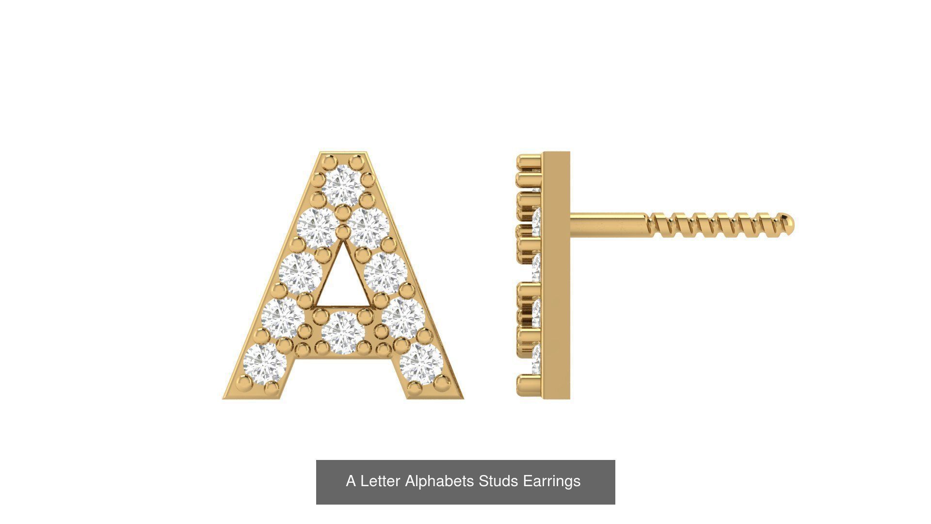 Diamond Alphabet  Stud Earring Set A to z  3D Model Collection_3