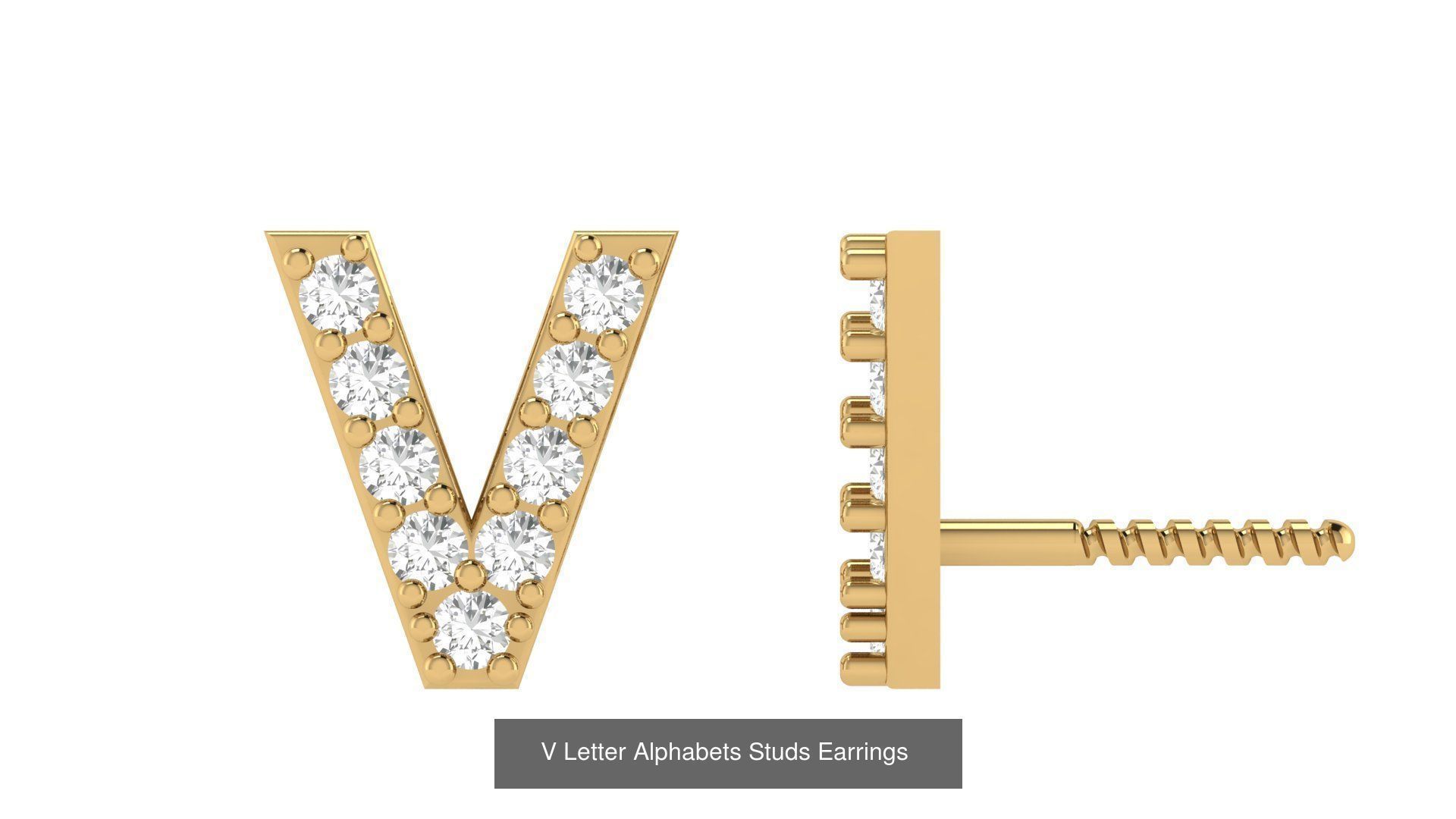 Diamond Alphabet  Stud Earring Set A to z  3D Model Collection_24