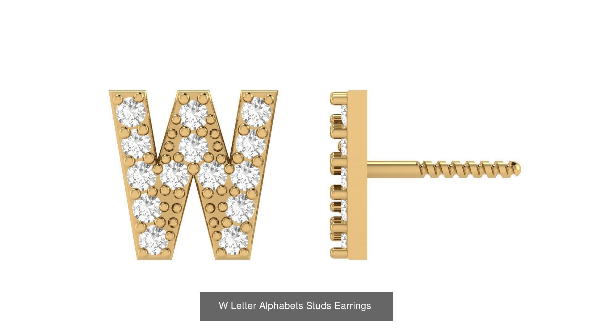 Diamond Alphabet  Stud Earring Set A to z  3D Model Collection_25