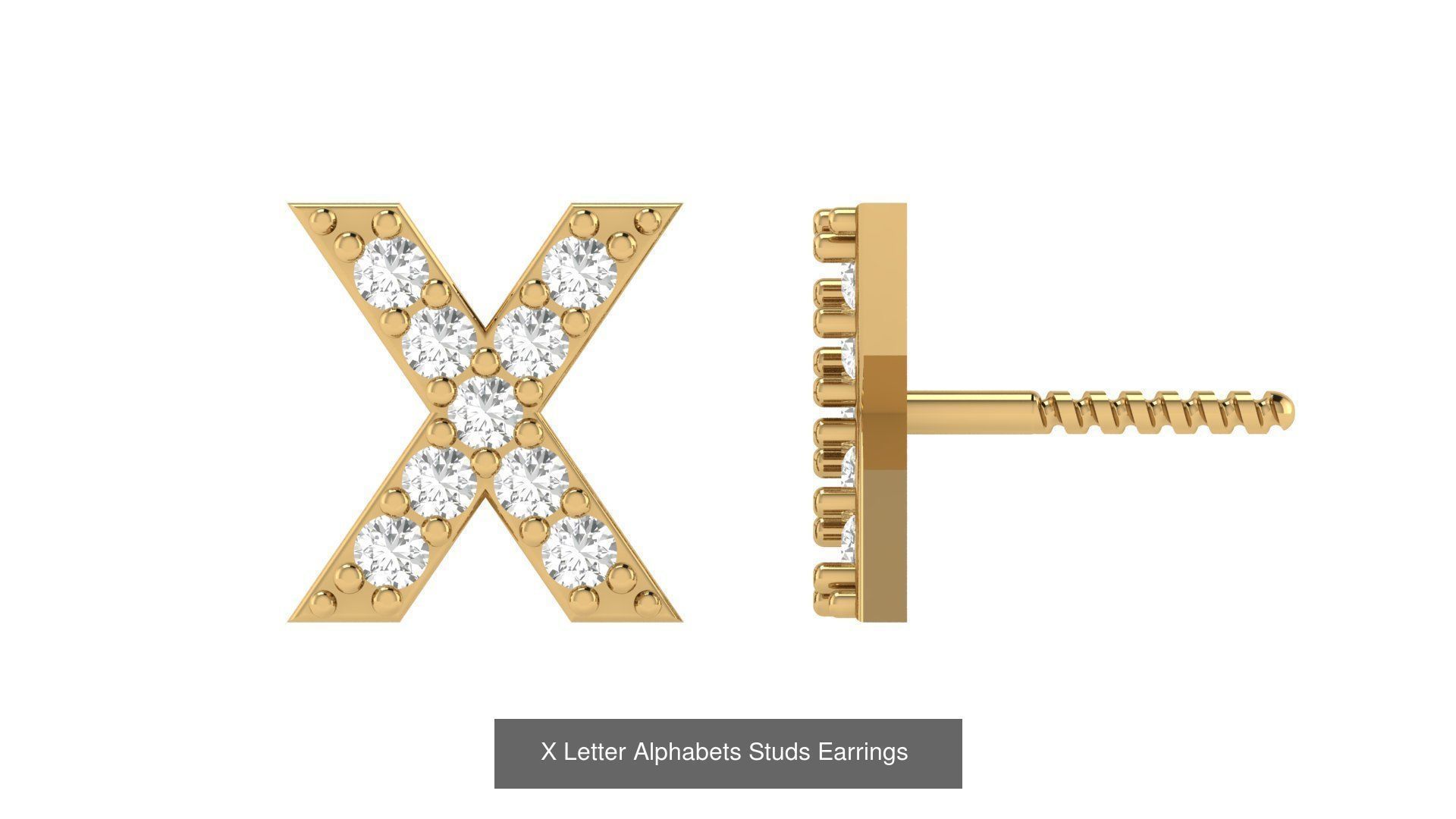 Diamond Alphabet  Stud Earring Set A to z  3D Model Collection_26