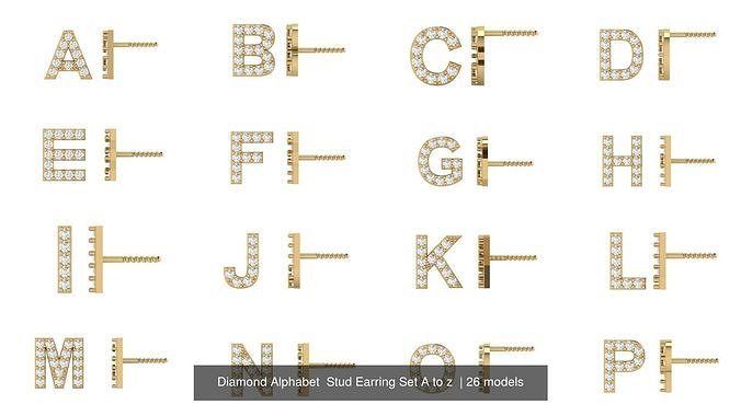 Diamond Alphabet  Stud Earring Set A to z  3D Model Collection