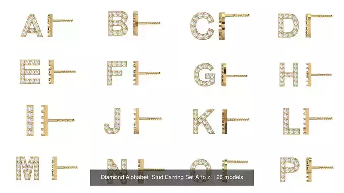 Diamond Alphabet  Stud Earring Set A to z 