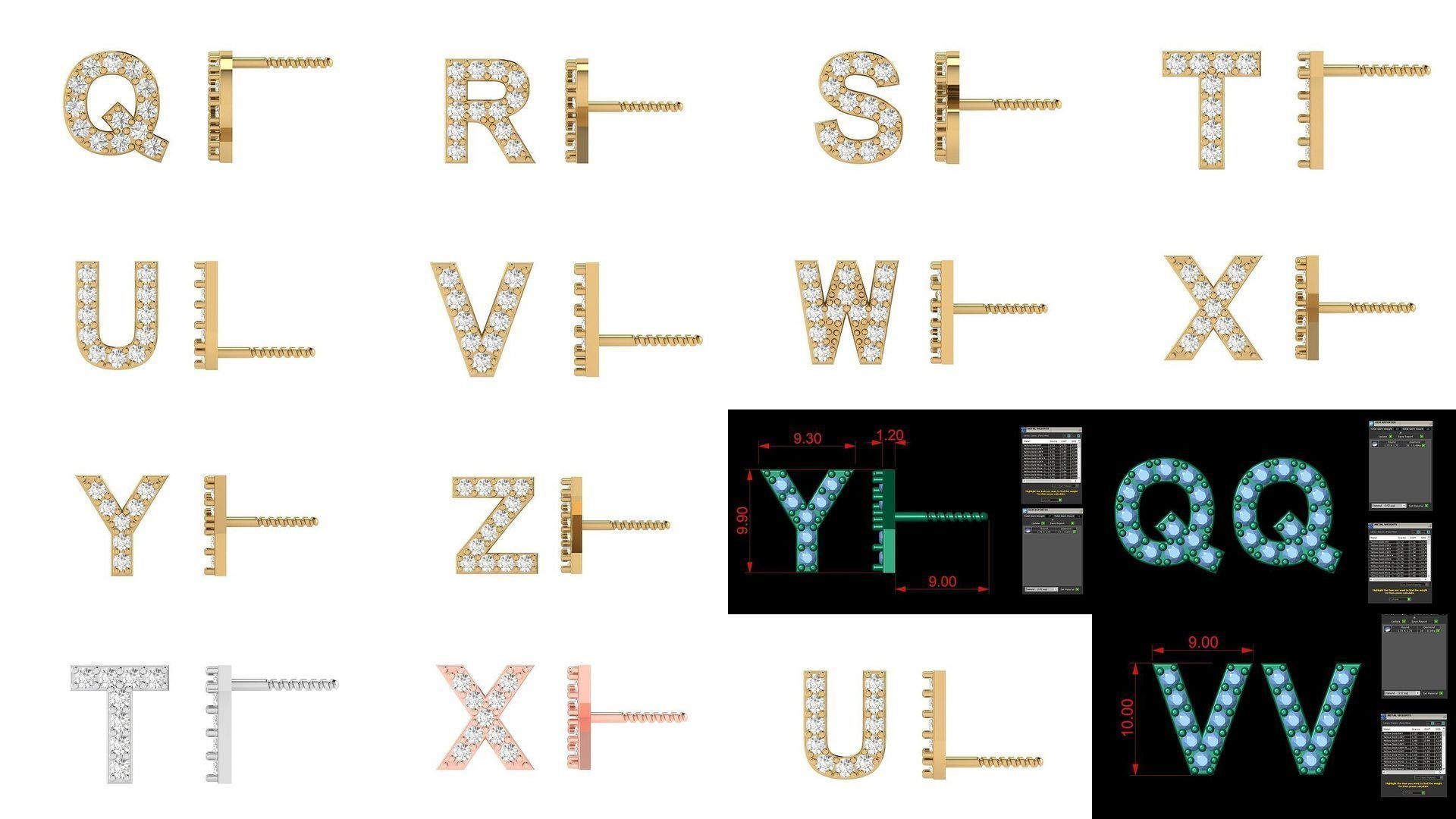 Diamond Alphabet  Stud Earring Set A to z  3D Model Collection_1