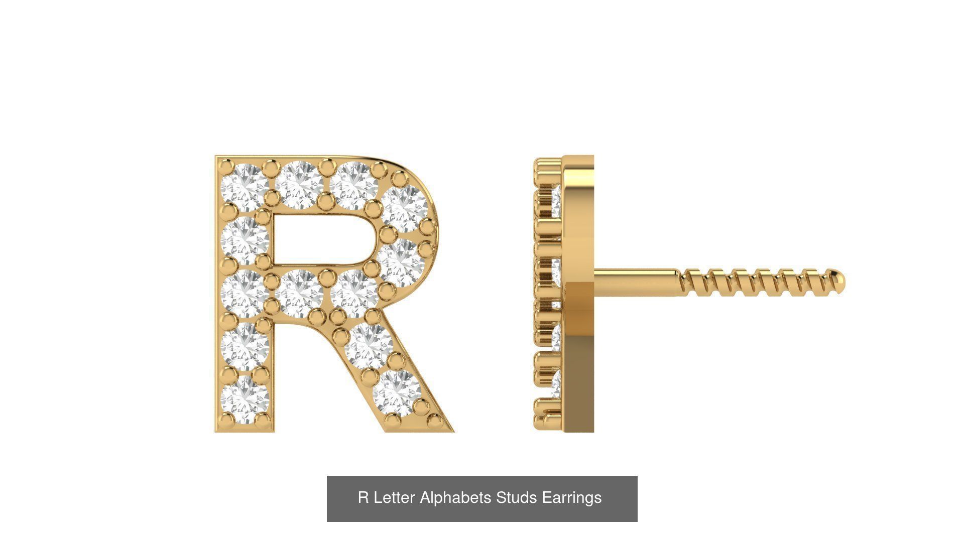 Diamond Alphabet  Stud Earring Set A to z  3D Model Collection_20