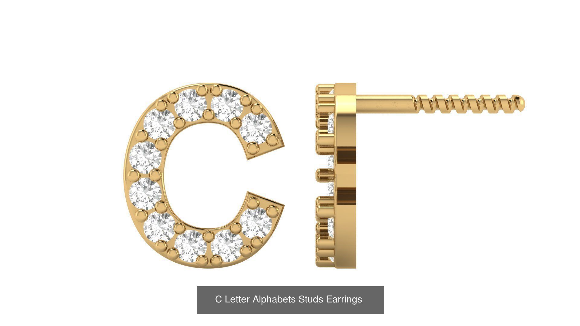 Diamond Alphabet  Stud Earring Set A to z  3D Model Collection_5