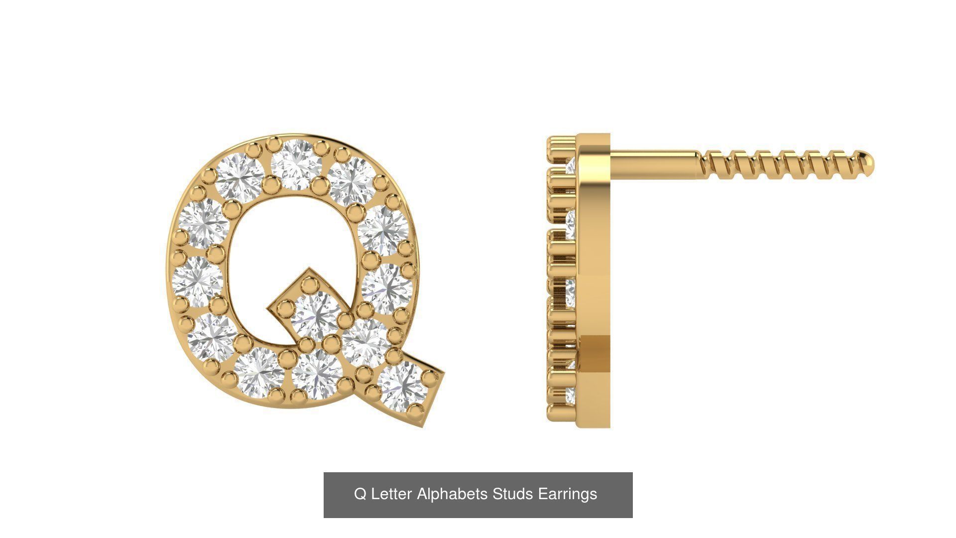 Diamond Alphabet  Stud Earring Set A to z  3D Model Collection_19