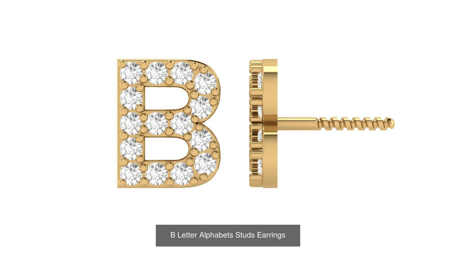 Diamond Alphabet  Stud Earring Set A to z  3D Model Collection_4