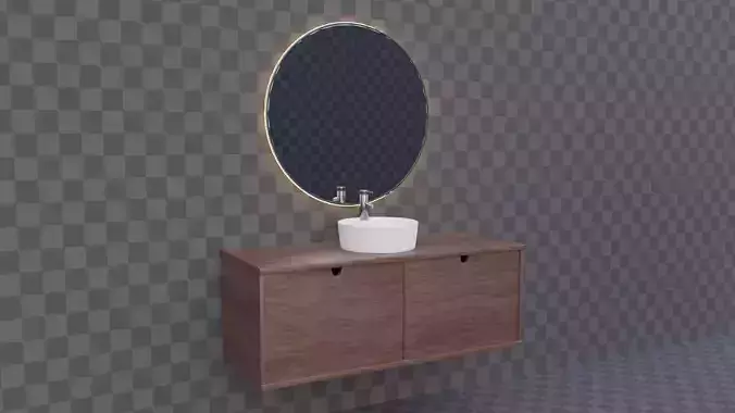 Washbasin with bathroom counter and mirror