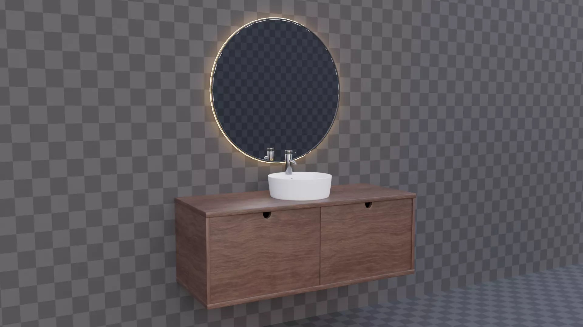 Washbasin with bathroom counter and mirror Low-poly 3D model_0