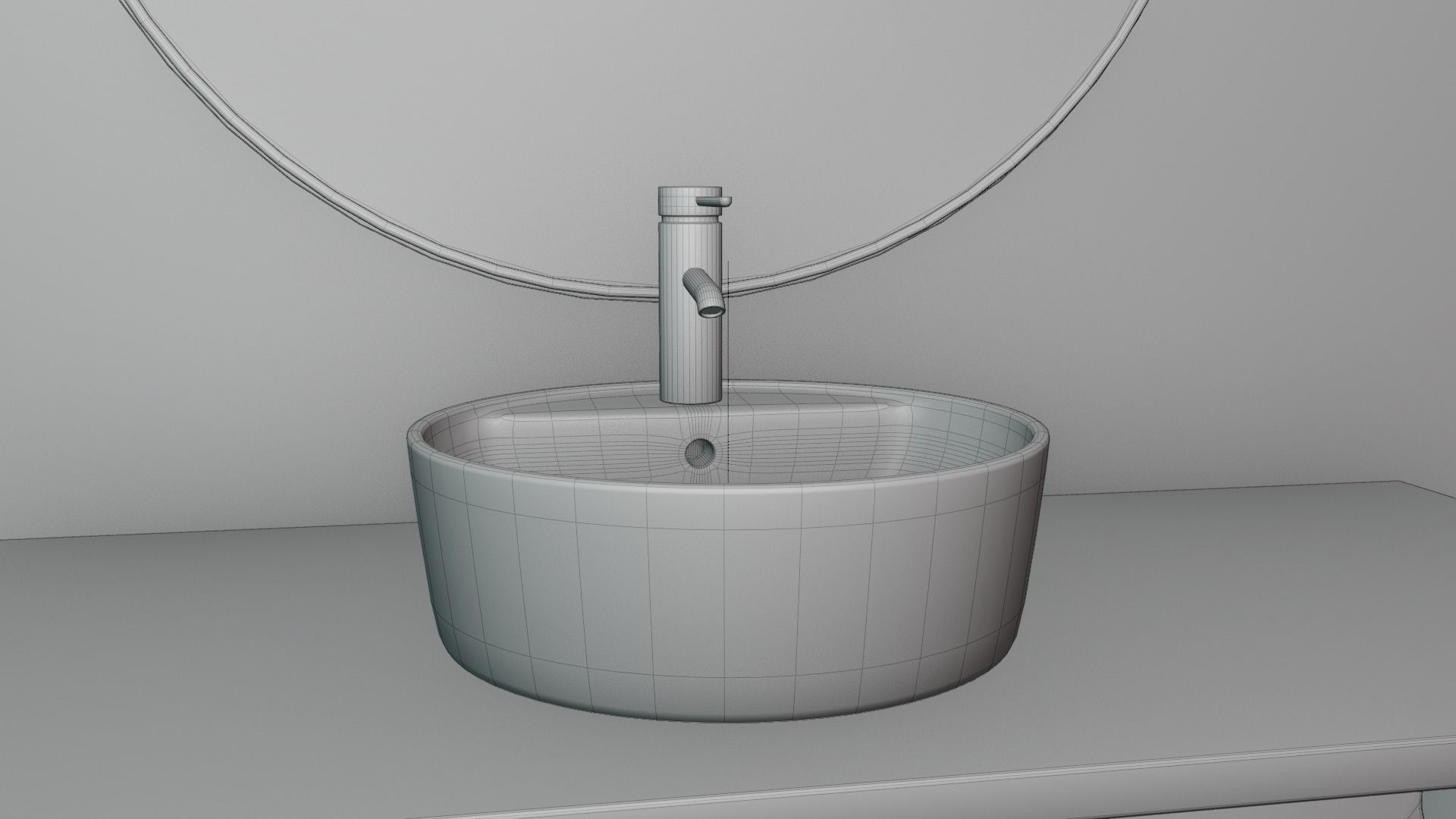 Washbasin with bathroom counter and mirror Low-poly 3D model_4