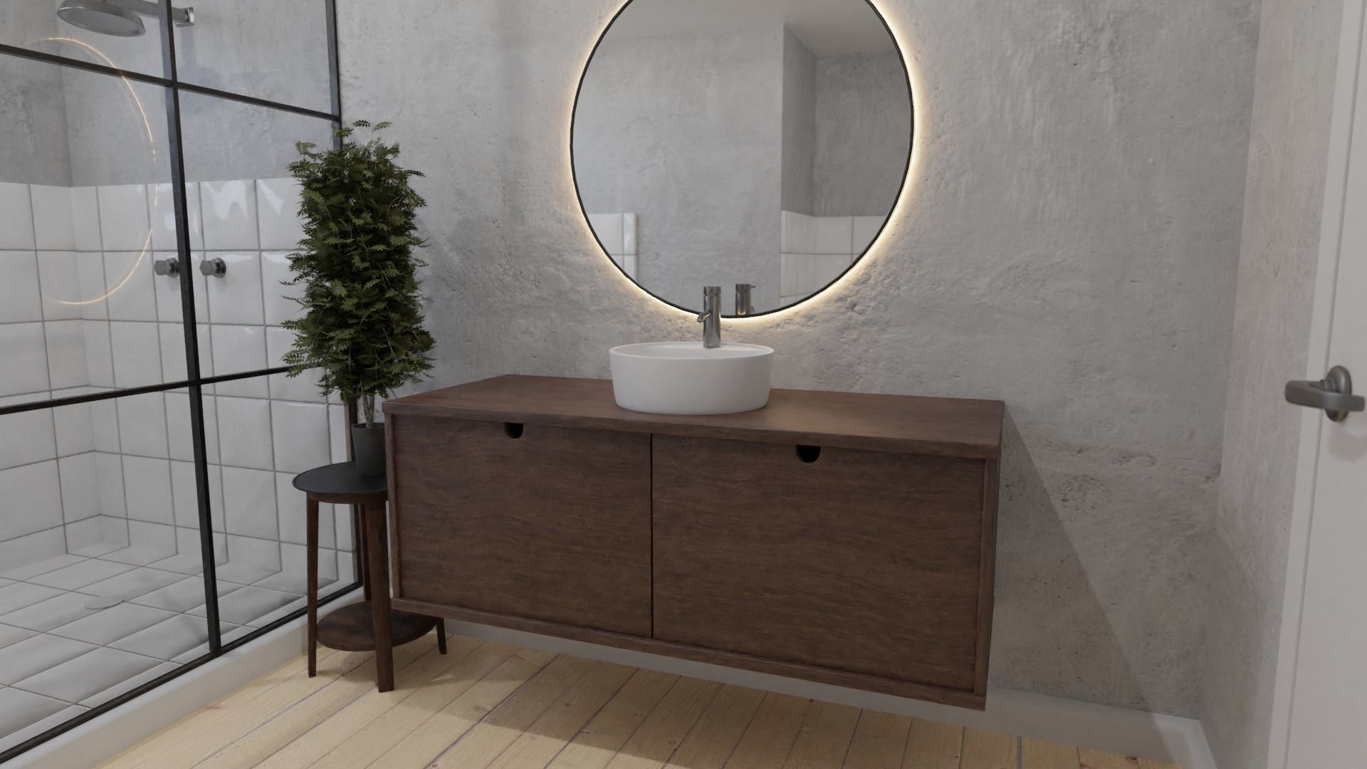 Washbasin with bathroom counter and mirror Low-poly 3D model_1