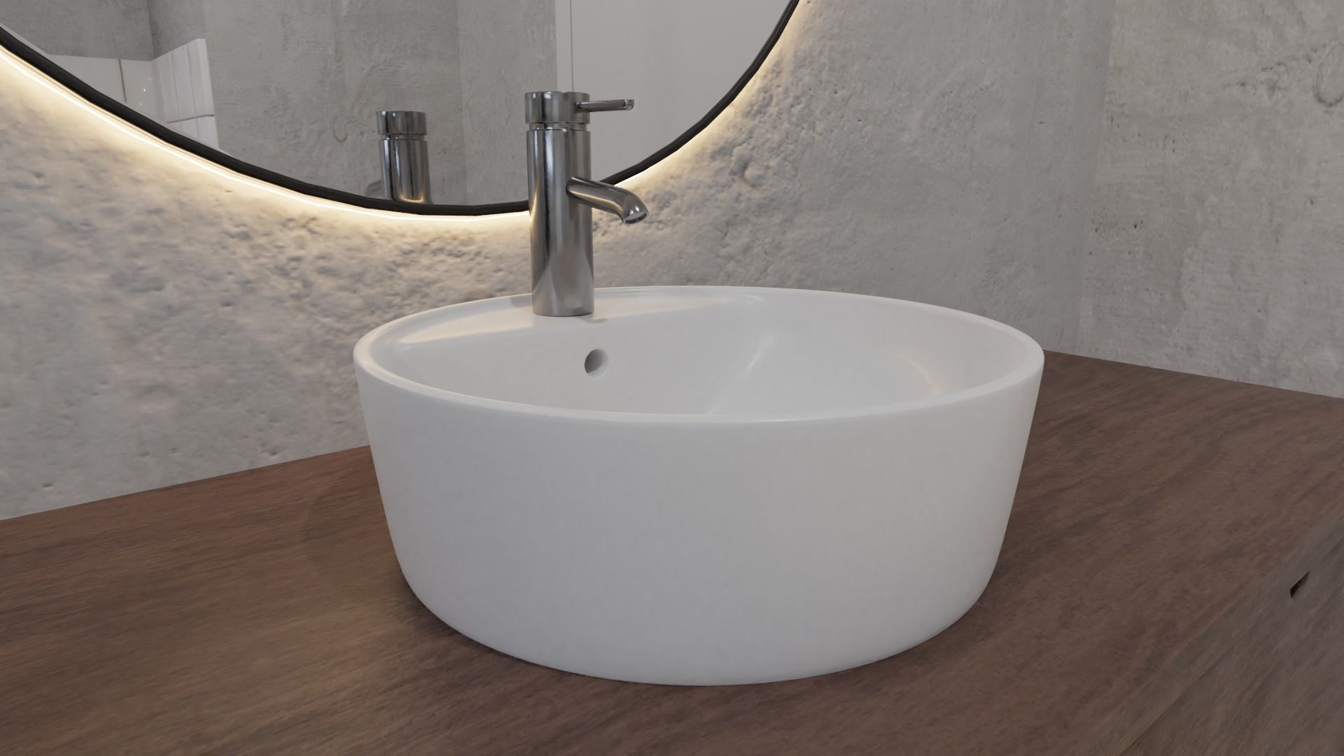 Washbasin with bathroom counter and mirror Low-poly 3D model_2