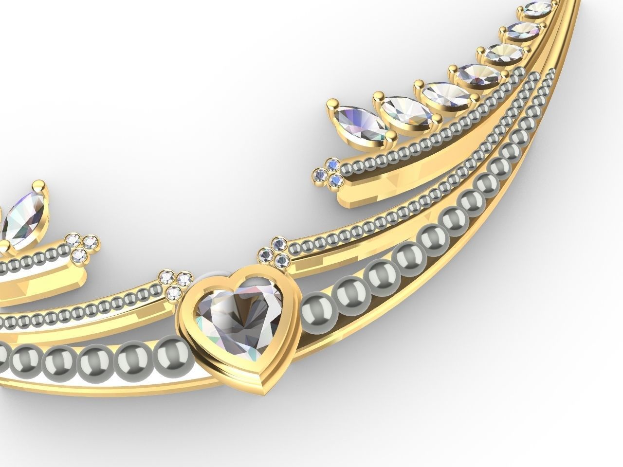 Heart diamond pendant with chain stls verified 3D print model_1