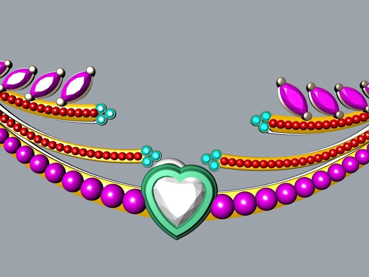 Heart diamond pendant with chain stls verified 3D print model_21