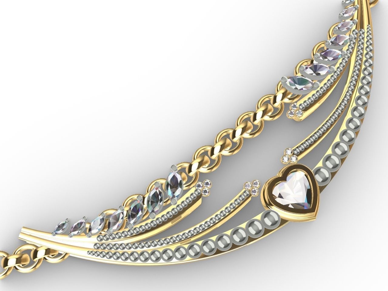 Heart diamond pendant with chain stls verified 3D print model_2