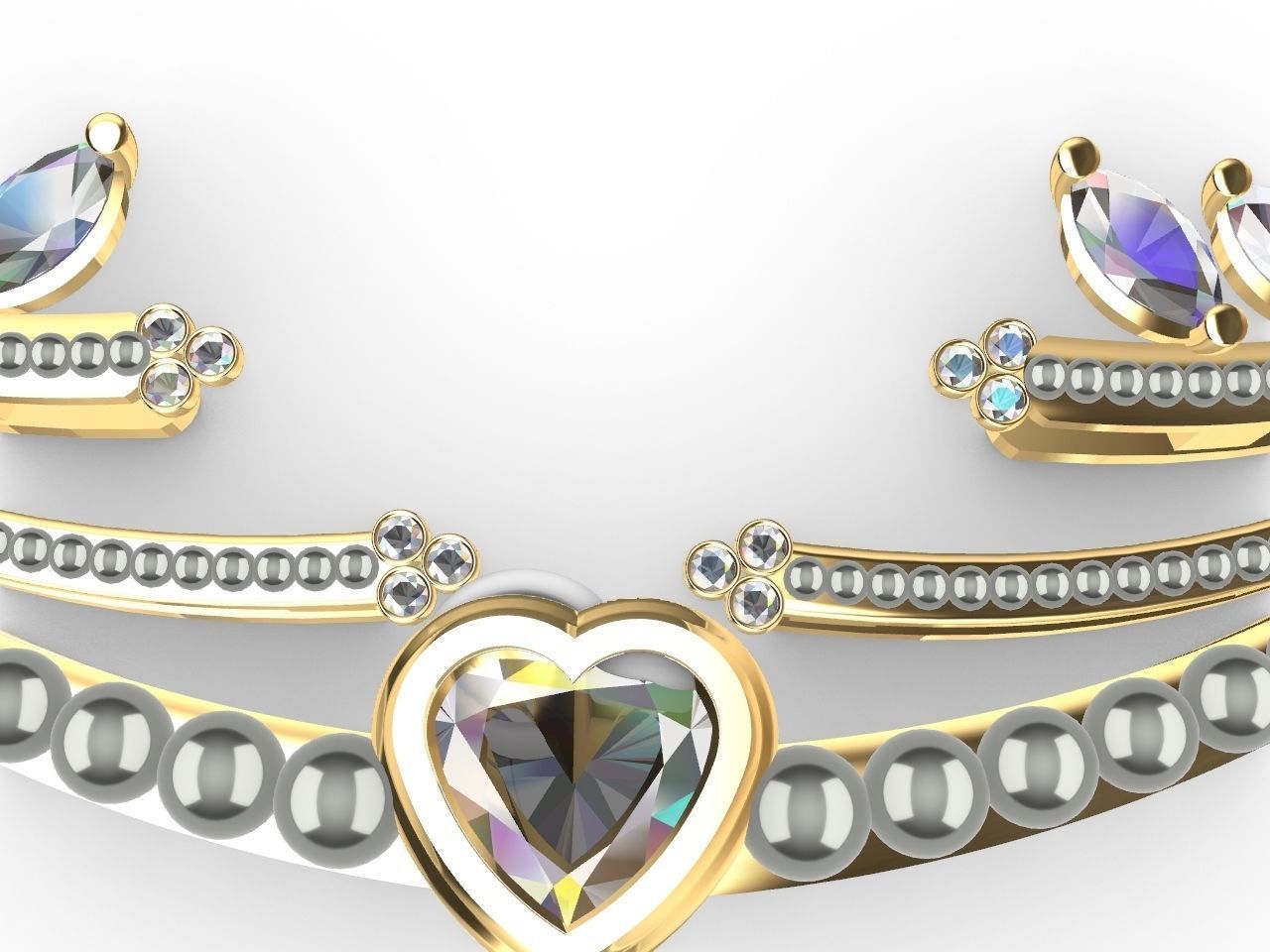 Heart diamond pendant with chain stls verified 3D print model_34