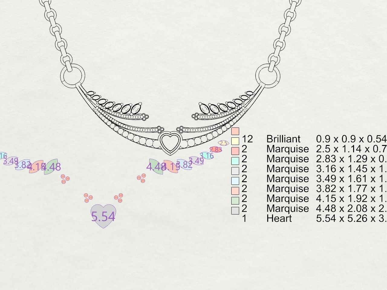 Heart diamond pendant with chain stls verified 3D print model_38