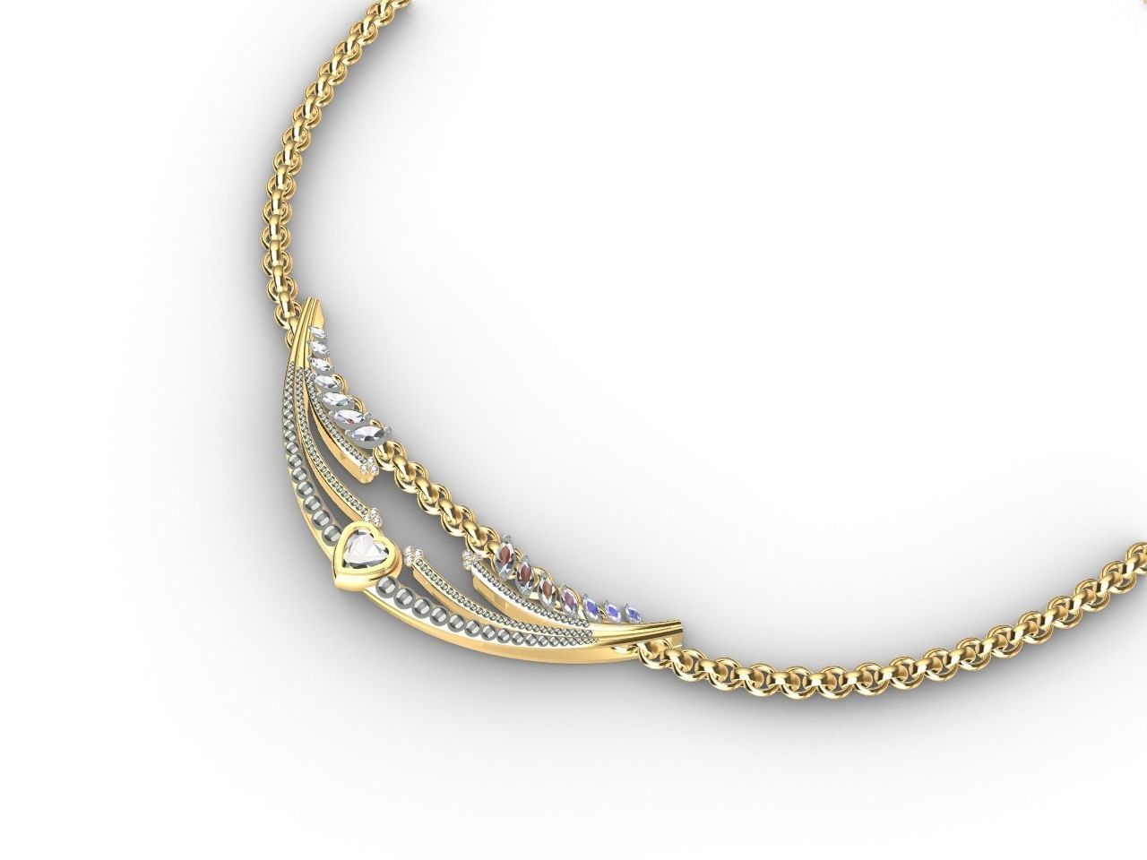 Heart diamond pendant with chain stls verified 3D print model_12