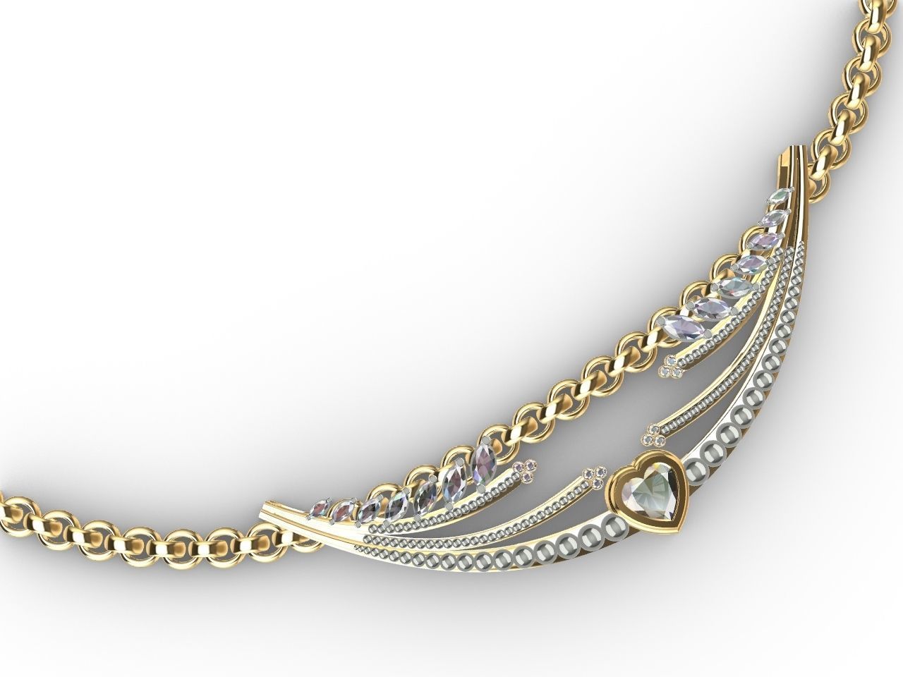 Heart diamond pendant with chain stls verified 3D print model_14