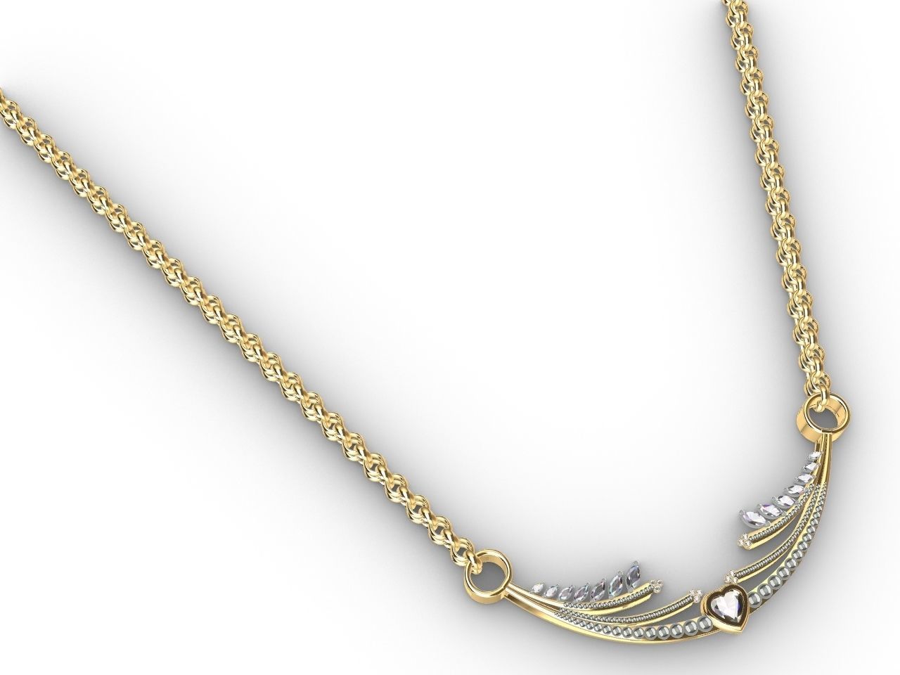 Heart diamond pendant with chain stls verified 3D print model_3