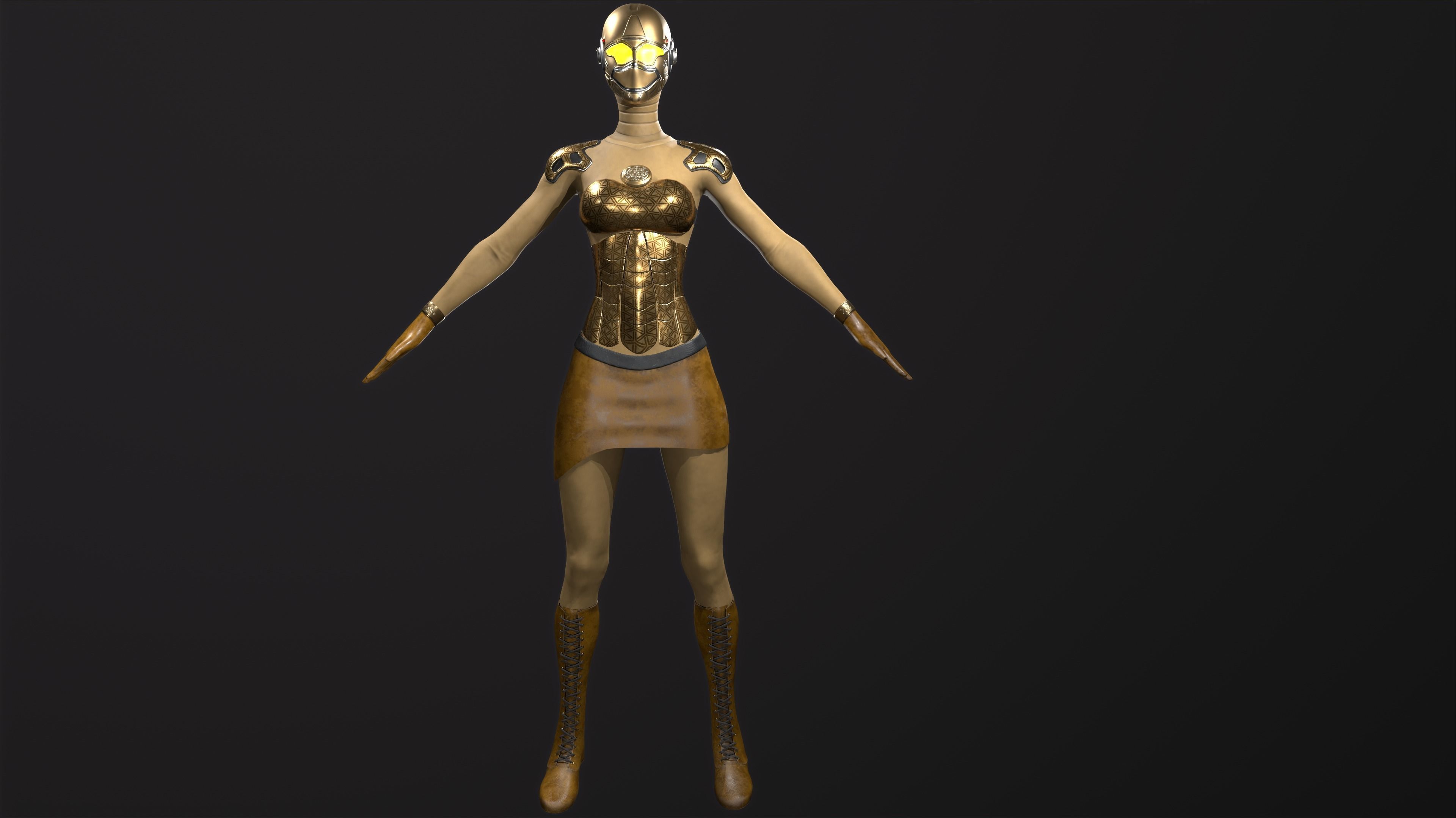 Robo Woman Low-poly 3D model_4