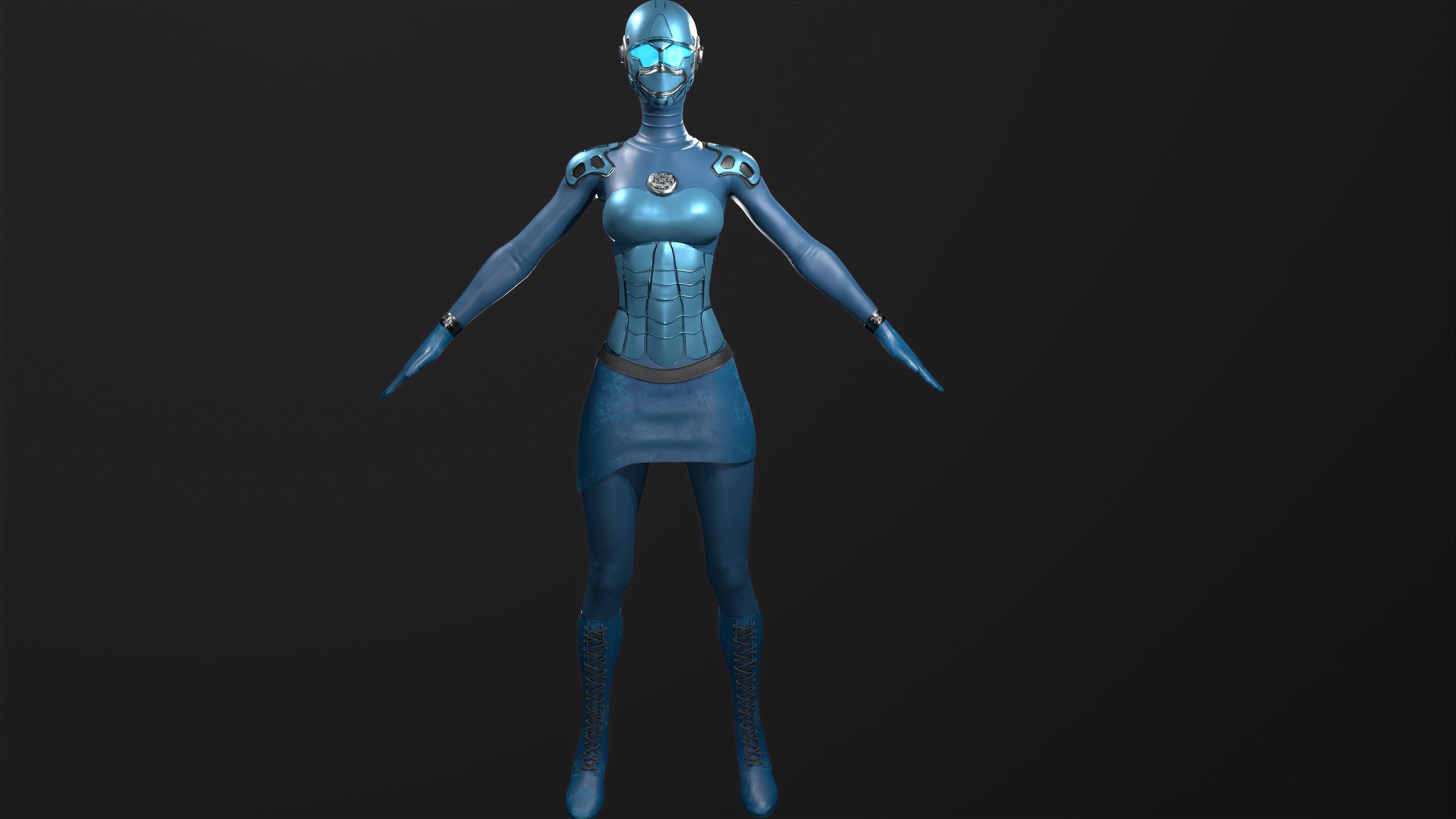 Robo Woman Low-poly 3D model_8